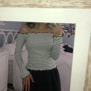 off the shoulder striped long sleeve